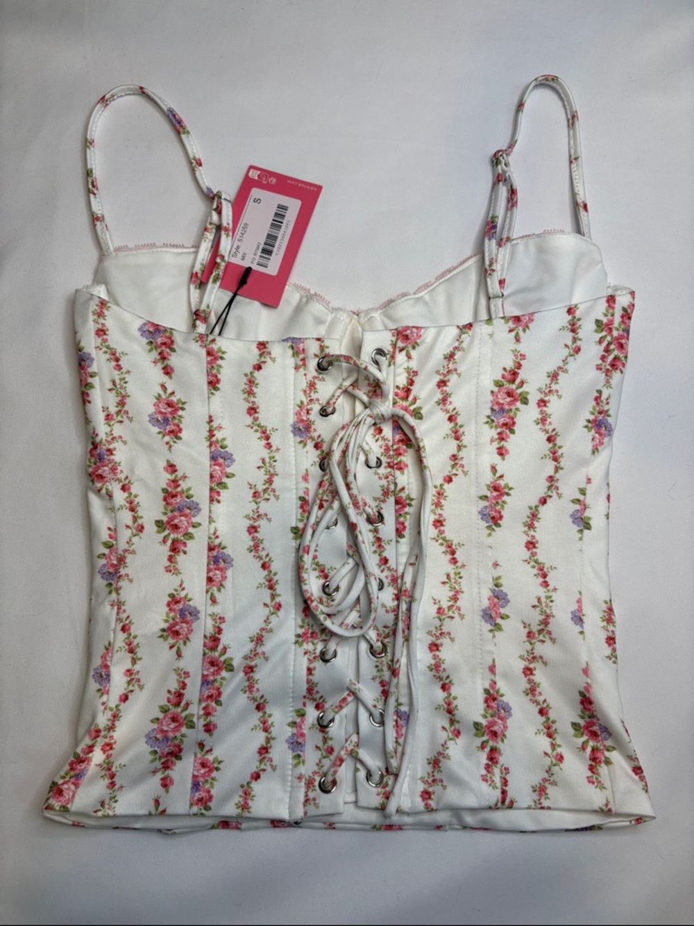 NWT Edikted Indira Floral Rose Printed Cupped Lace Up Corset Lacy Trim Baby Doll - Picture 2 of 2